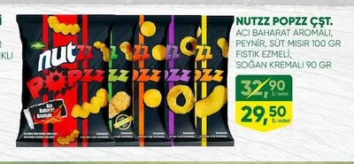 Nuzz Popzz Çşt. Acı Baharat Aromalı, Peynir, Süt Misir 100 Gr Fistik Ezmeli, Soğan Kremali 90 Gr