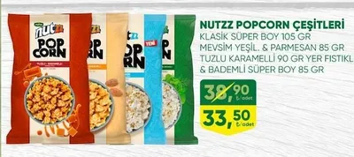 Nuzz Popcorn Çeşitleri Klasik Süper Boy 105 Gr Mevsim Yeşil & Parmesan 85 Gr Tuzlu Karamelli 90 Gr Yer Fistikli & Bademli Süper Boy 85 Gr