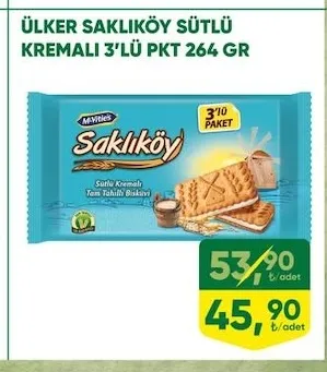 Ülker Saklıköy Sütlü Kremalı 3'Lü Pkt 264 Gr