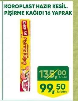 Koroplast Hazır Kesil Pişirme Kağıdı 16 Yaprak