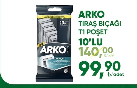 Arko Men Tıraş Bıçağı T1 Poşet 10'Lu