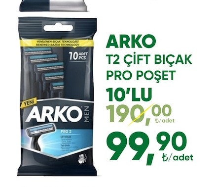 Arko Men T2 Çift Bıçak Pro Poşet 10'Lu