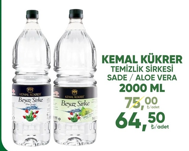 Kemal Kükrer Temizlik Sirkesi Sade / Aloe Vera 2000 Ml