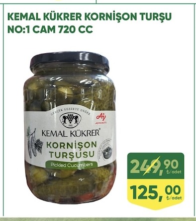 Kemal Kükrer Kornişon Turşu No:1 Cam 720 Cc