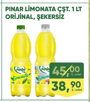 Pinar Limonata Çş. 1 Lt Orijinal, Şekersiz