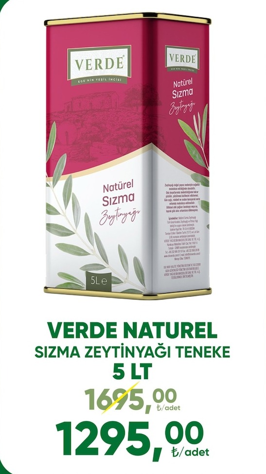 Verde Naturel Sızma Zeytinyağı 5 Lt