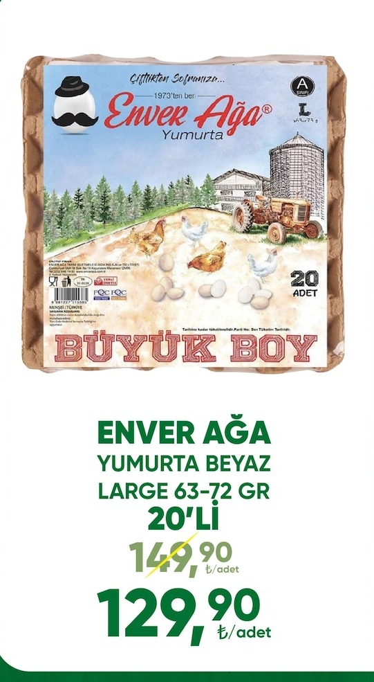 Enver Ağam Yumurta Beyaz Large 63-72 Gr 20'Li