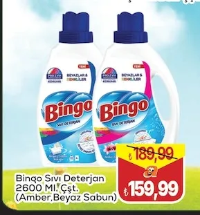 Bingo Sıvı Deterjan 2600 Ml. Çşt. (Amber,Beyaz Sabun)