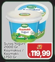 Sütaş Yoğurt 2000 Gr. Kaymaksız / Kaymaklı 1750 Gr.