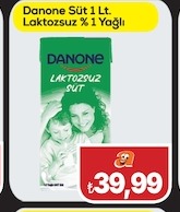 Danone Süt 1 Lt Laktozsuz % 1 Yağlı