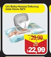 Uni Baby Hassas Dokunuş Islak Havlu 52'Li