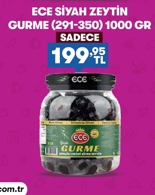 Ece Siyah Zeytin Gurme (291-350) 1000 Gr
