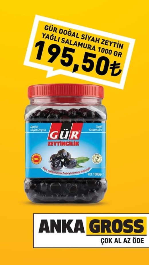Gür Doğal Siyah Zeytin Yağlı Salamura 1000G