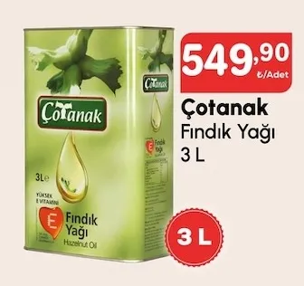 Çotanak Fındık Yağı 3 L