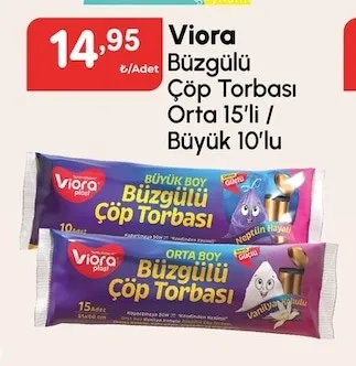 Viora Büzgülü Çöp Torbası Orta 15'Li / Büyük 10'Lu
