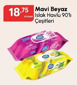 Mavi Beyaz Islak Havlu 90'Lı Çeşitleri