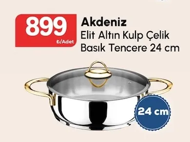 Akdeniz Elit Altın Kulp Çelik Basık Tencere 24 Cm
