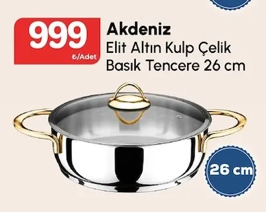 Akdeniz Elit Altın Kulp Çelik Basık Tencere 26 Cm