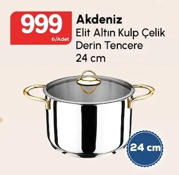 Akdeniz Elit Altın Kulp Çelik Derin Tencere 24 Cm