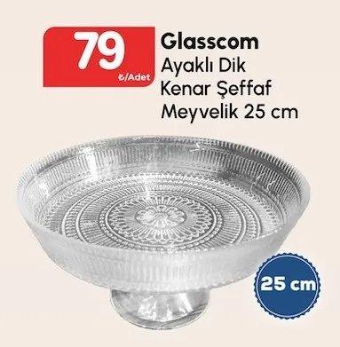Glasscom Ayaklı Dik Kenar Şeffaf Meyvelik 25 Cm