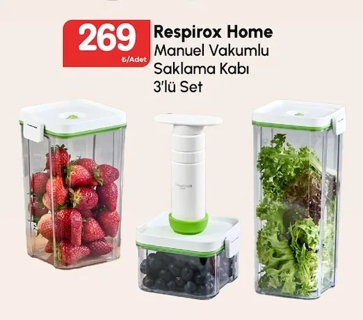 Respirox Home Manuel Vakumlu Saklama Kabı 3'Lü Set