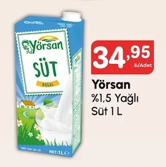 Yörsan %1,5 Yağlı Süt 1 L