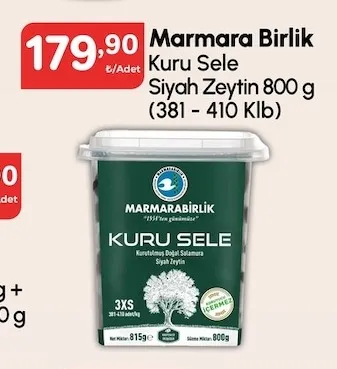 Marmara Birlik Kuru Sele Siyah Zeytin 800 G (381 - 410 Klb)