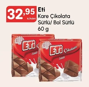 Eti Kare Çikolata Sütlü/ Bol Sütlü 60 G