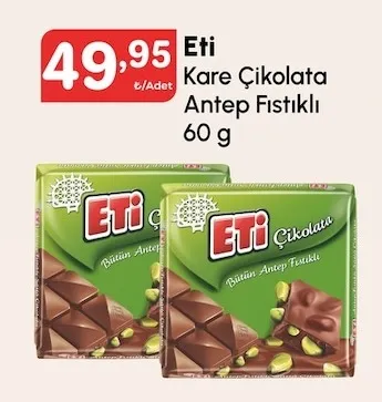 Eti Kare Çikolata Antep Fıstıklı 60 G