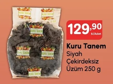 Kuru Tanem Siyah Çekirdeksiz Üzüm 250 G