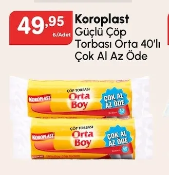 Koroplast Güçlü Çöp Torbası Orta 40'Lı Çok Al Az Öde