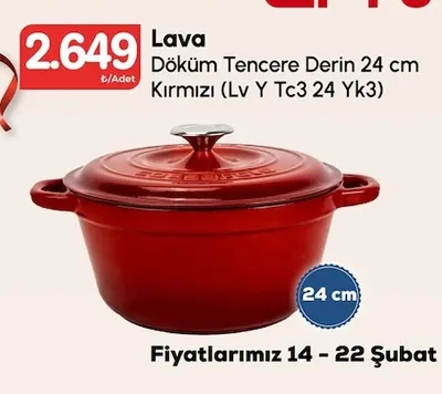 Lava Döküm Tencere Derin 24 Cm Kırmızı (Lv Y Tc3 24 Yk3)