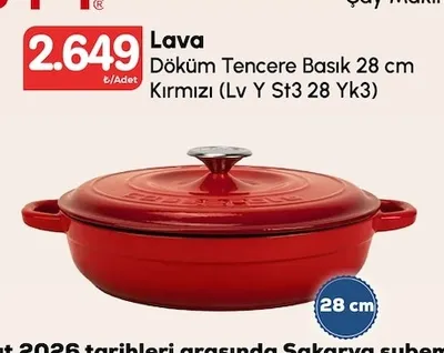 Lava Döküm Tencere Basık 28 Cm Kırmızı (Lv Y St3 28 Yk3)