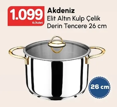 Akdeniz Elit Altın Kulp Çelik Derin Tencere 26 Cm