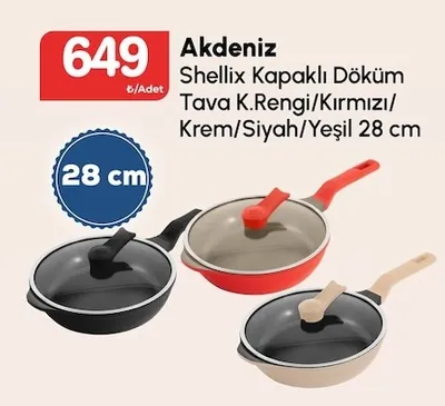 Akdeniz Shellix Kapaklı Döküm Tava K.Rengi/Kırmızı/Krem/Siyah/Yeşil 28 Cm