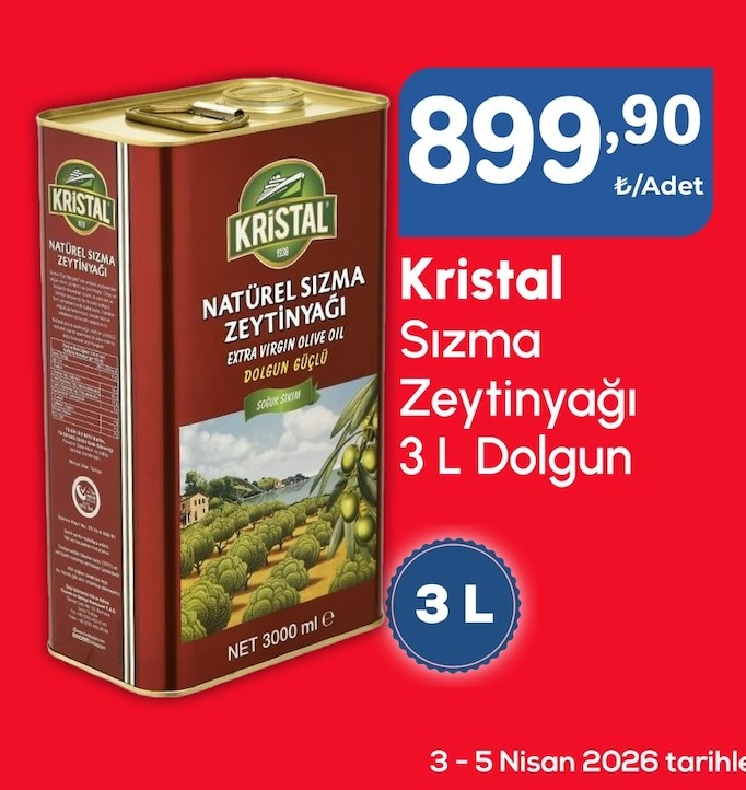 Kristal Sızma Zeytinyağı 3 L Dolgun