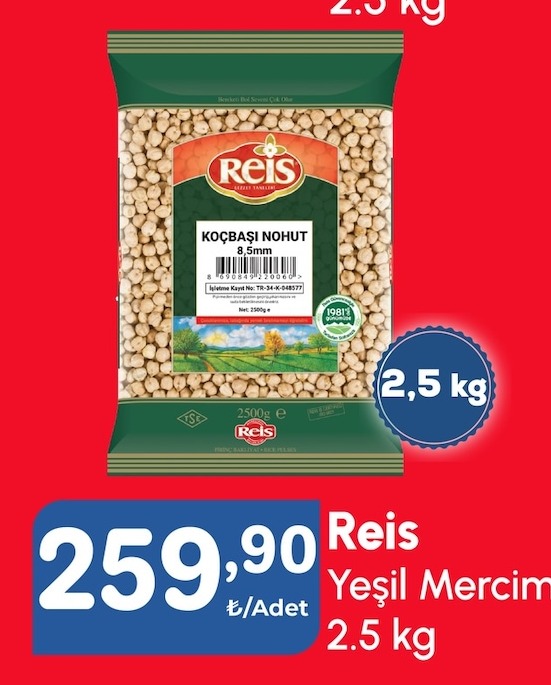 Reis Yeşil Mercimek 2.5 Kg