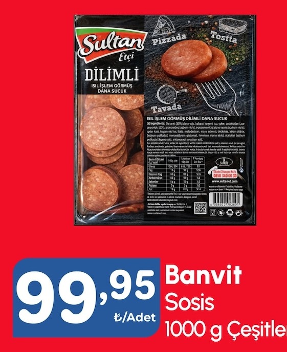 Sultan Etçi Dilimli Isıl İşlem Görmüş Dana Sucuk