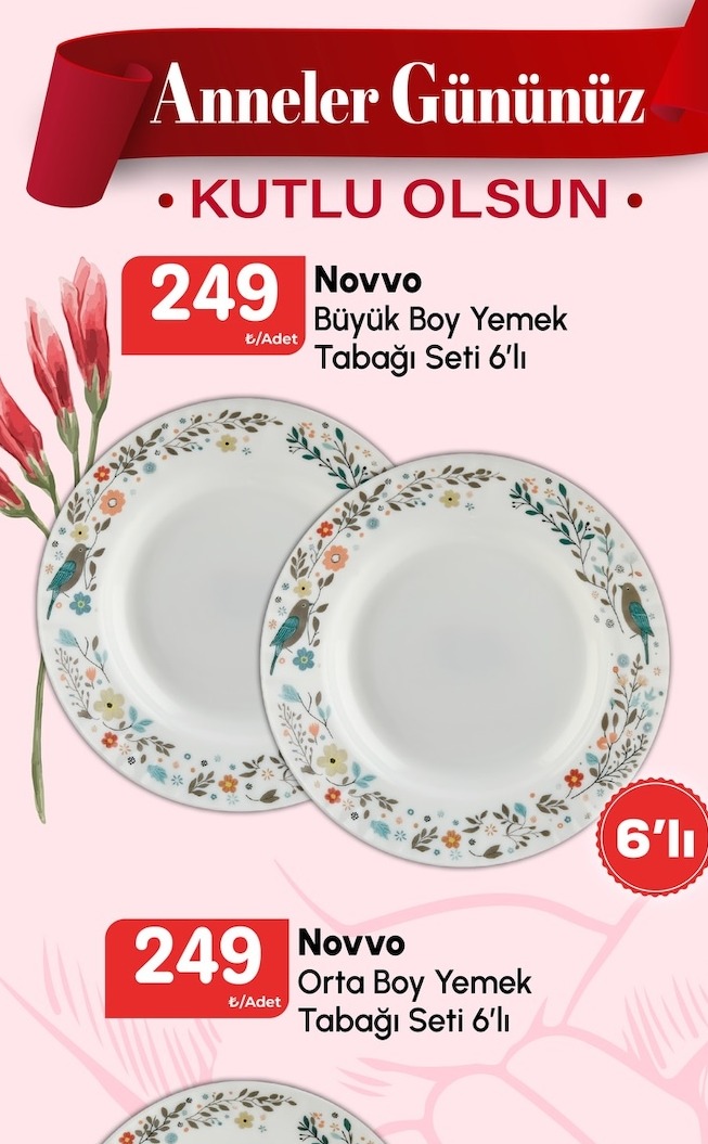 Novvo Büyük Boy Yemek Tabağı Seti 6'Lı