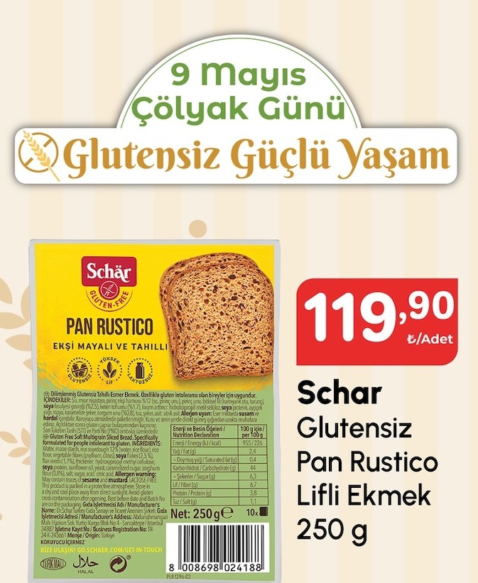 Schar Glutensiz Pan Rustico Lifli Ekmek 250 G