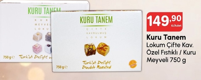 Kuru Tanem Lokum Çifte Kav. Özel Fıstıklı / Kuru Meyveli 750 G