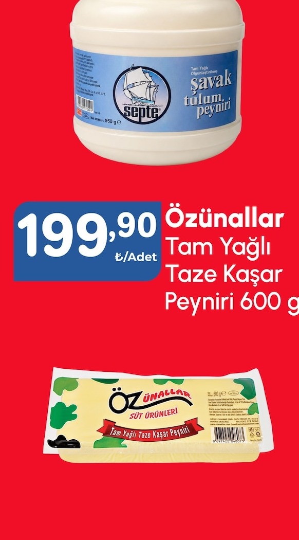 Özünallar Tam Yağlı Taze Kaşar Peyniri 600 G