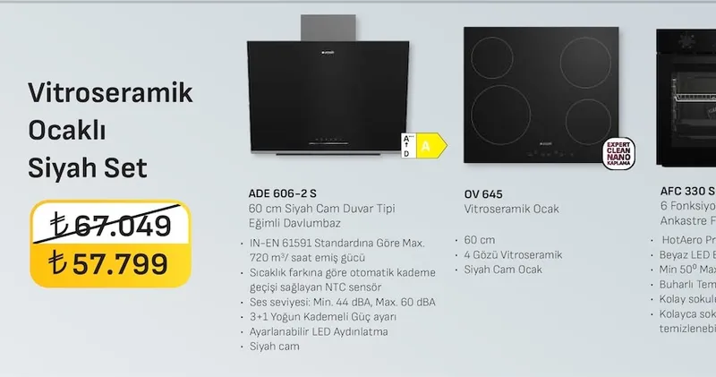 Vitröseramik Ocaklı Siyah Set