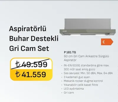 Arcelik Aspiratörlü Buhar Destekli Gri Cam Set