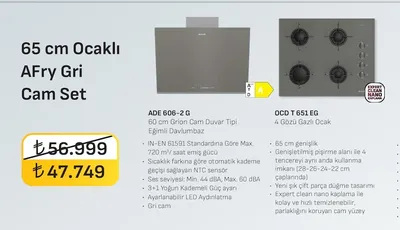 Arçelik 65 Cm Ocaklı Afry Gri Cam Set