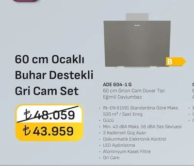 Arçelik 60 Cm Ocaklı Buhar Destekli Gri Cam Set