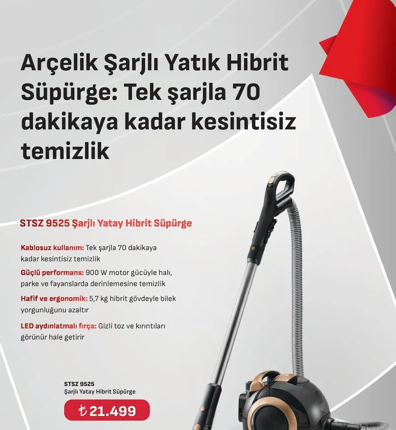 Arçelik Şarjlı Yatık Hibrit Süpürge