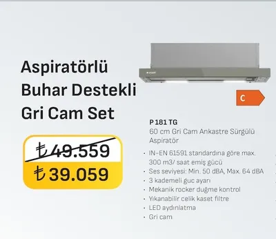 Arçelik Aspiratörlü Buhar Destekli Gri Cam Set