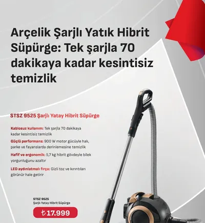 Arçelik Şarjlı Yatık Hibrit Süpürge