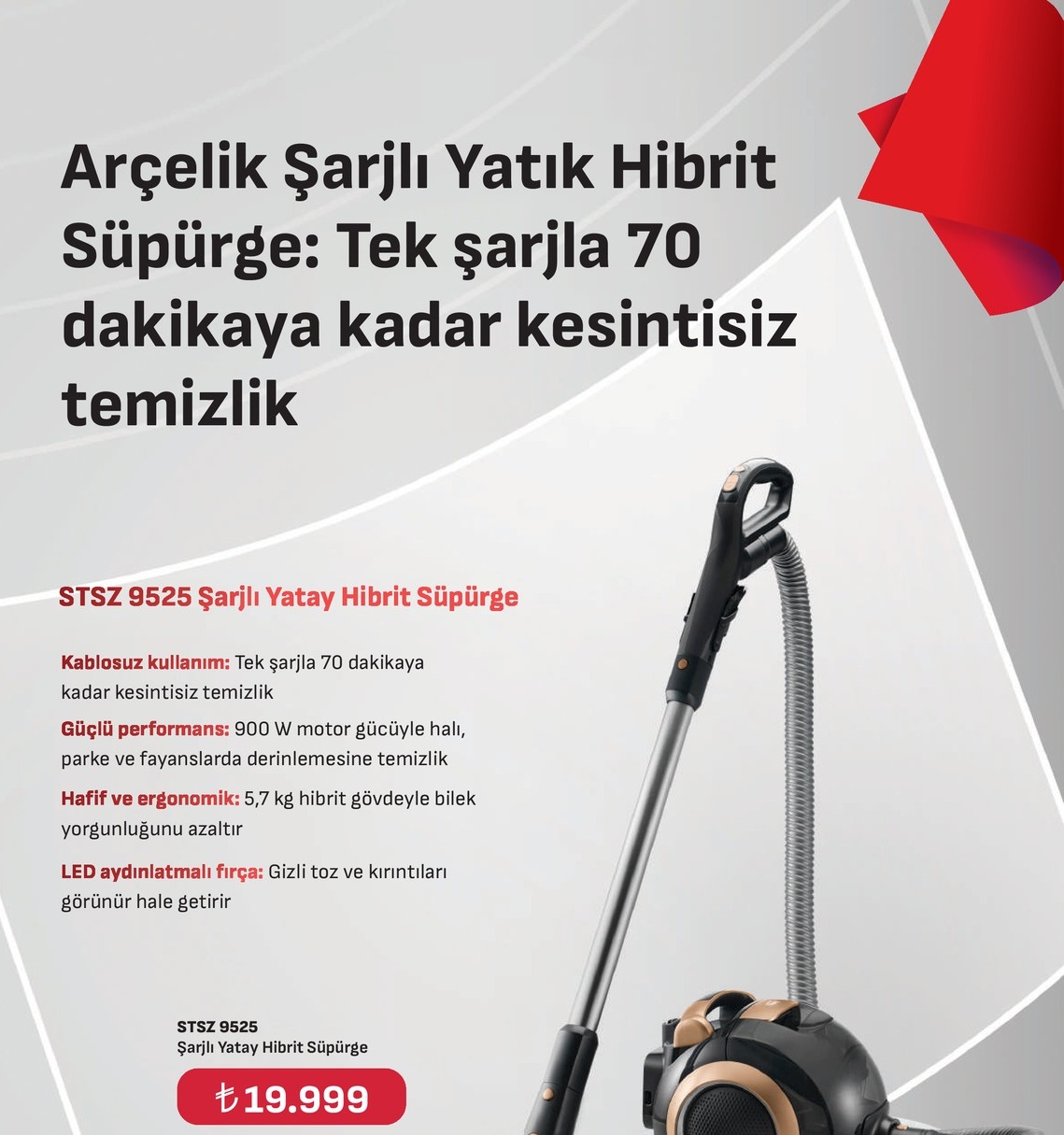 Arçelik Şarjlı Yatık Hibrit Süpürge